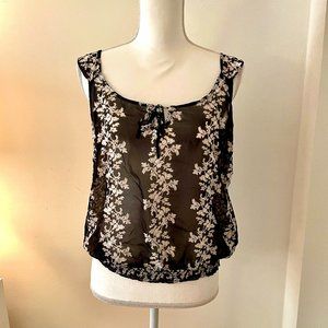 Pure Silk Chiffon Top, Black & Ivory Embossed